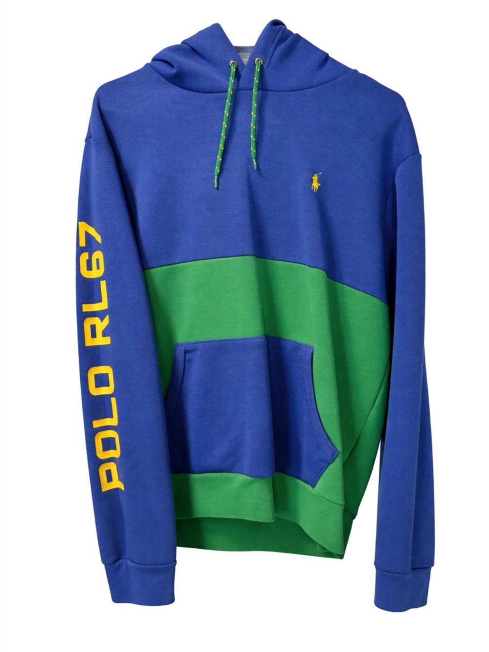 Polo Ralph Lauren Royal Blue & Green Hooded Sweatshirt with Yellow Accents